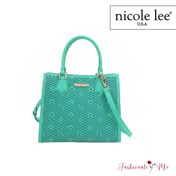 Nicole Lee USA Gracie Structured Vegan Leather 3 Compartments Tote Bag | Emerald - Picture 1 of 14